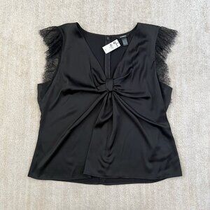 NWT Express Black Draped Lace Sleeve Blouse Tank Top Shell XL